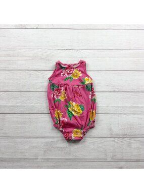 Old Navy Infant Girls Pink Floral Sleeveless Bubble Romper 12-18 Months